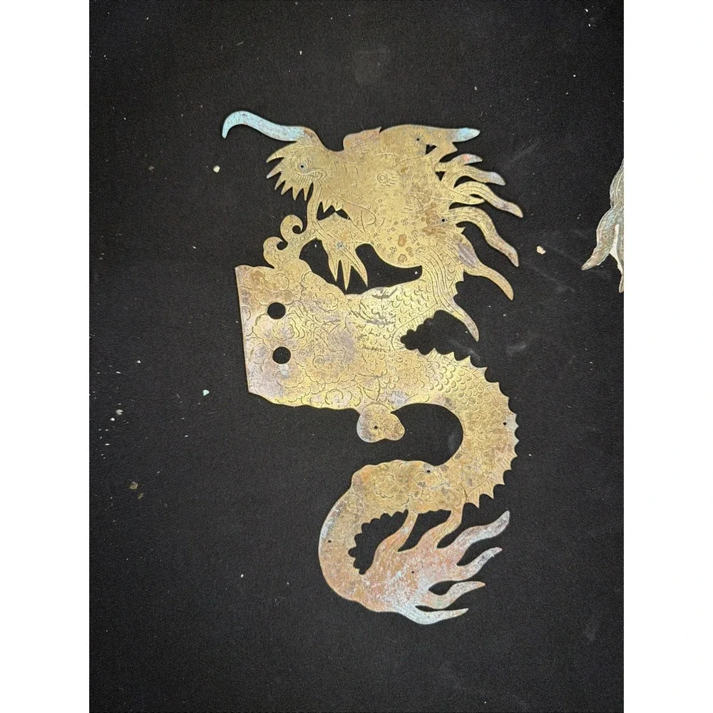 Vtg Brass Chinese Dragon Cabinet Hardware Plate Lot 5 Large 12